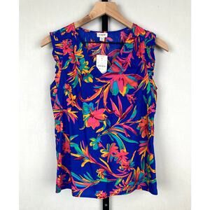 J. Crew Factory Sleeveless Floral Ruffle Top Size XXS Colorful Art to Wear NWT